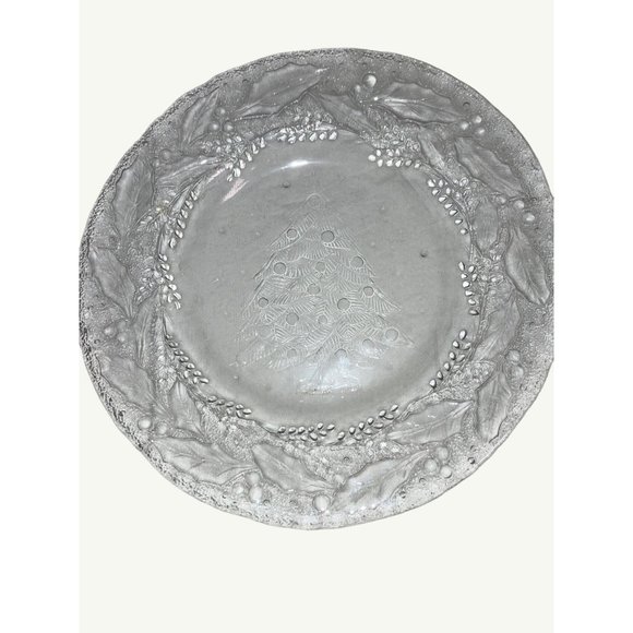 Vintage Clear Glass Christmas Tree Embossed Dessert Plate Trinket Plate - Picture 1 of 7